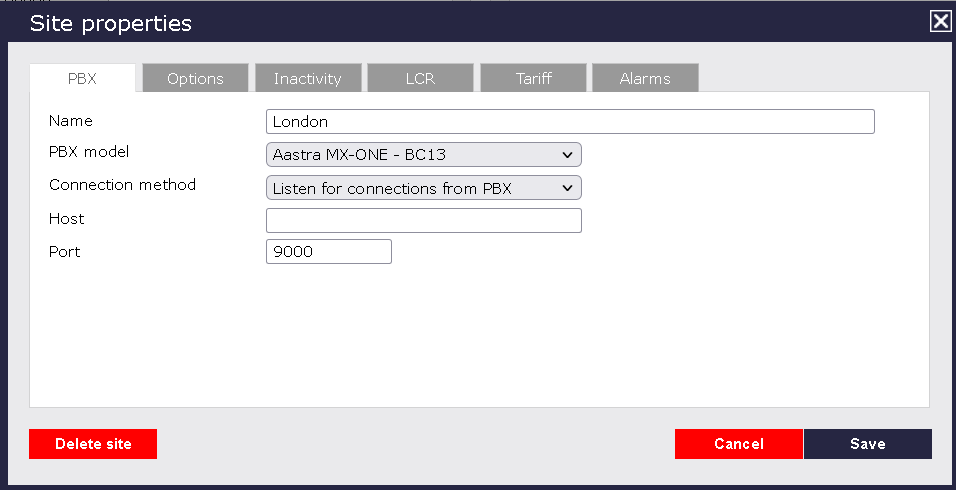 TIM Plus PBX Connection Properties