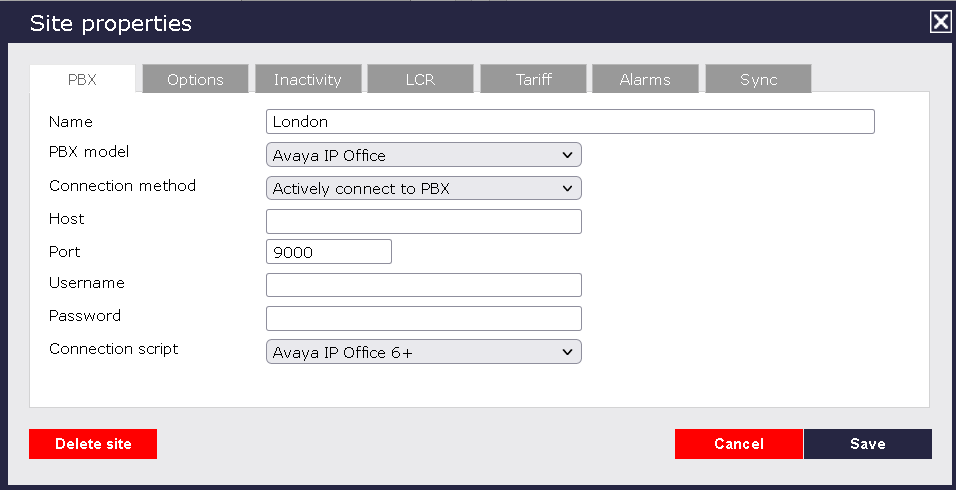 TIM Plus PBX Connection Properties